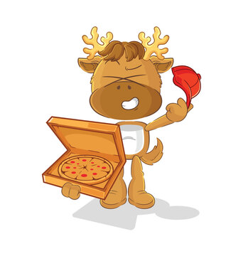 recommend clip art: moose pizza delivery boy vector. cartoon character