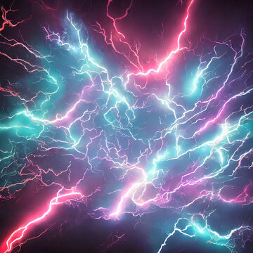 Colourful Lightning Bolts On Dark Background