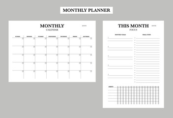 Monthly set Planner. Minimalist planner template set. Vector illustration.