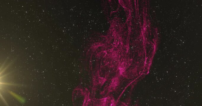 Animation of yellow light spot and red digital wave against white particles on black background