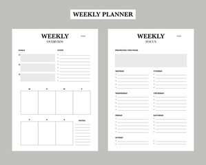 Weekly set Planner. Minimalist planner template set. Vector illustration.