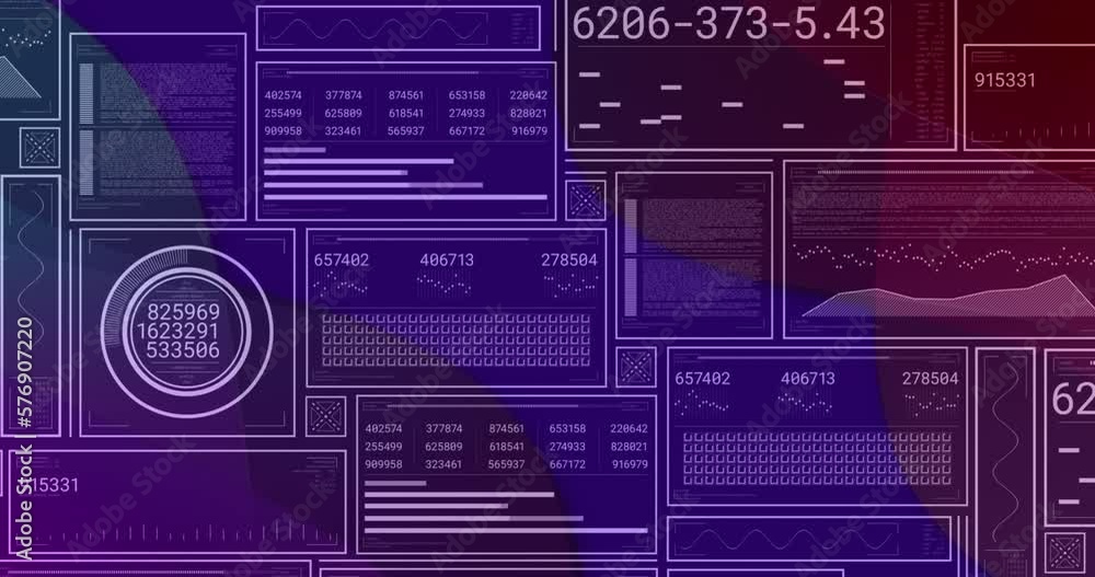 Poster animation of multiple screens with graphs, programming language and numbers