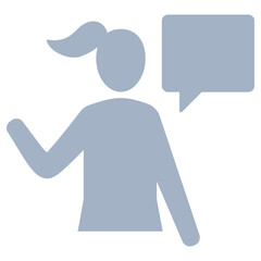 People speaking, talk, communication icon. Woman silhouette and speech bubble.