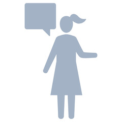 People speaking, talk, communication icon. Woman silhouette and speech bubble.