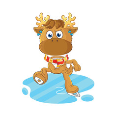 moose ice skiing cartoon. character mascot vector