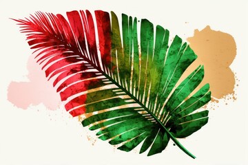 Single, unconnected fragment of palm leaf painting. The decorative design and illustration template. Generative AI