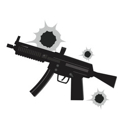 AK47 machine gun with bullet shots vector illustration