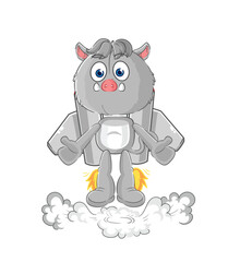 wild boar with jetpack mascot. cartoon vector