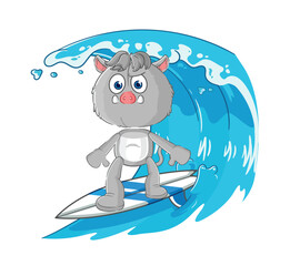 wild boar surfing character. cartoon mascot vector