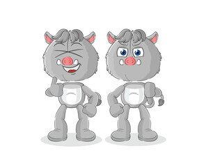 Naklejka premium wild boar thumbs up and thumbs down. cartoon mascot vector