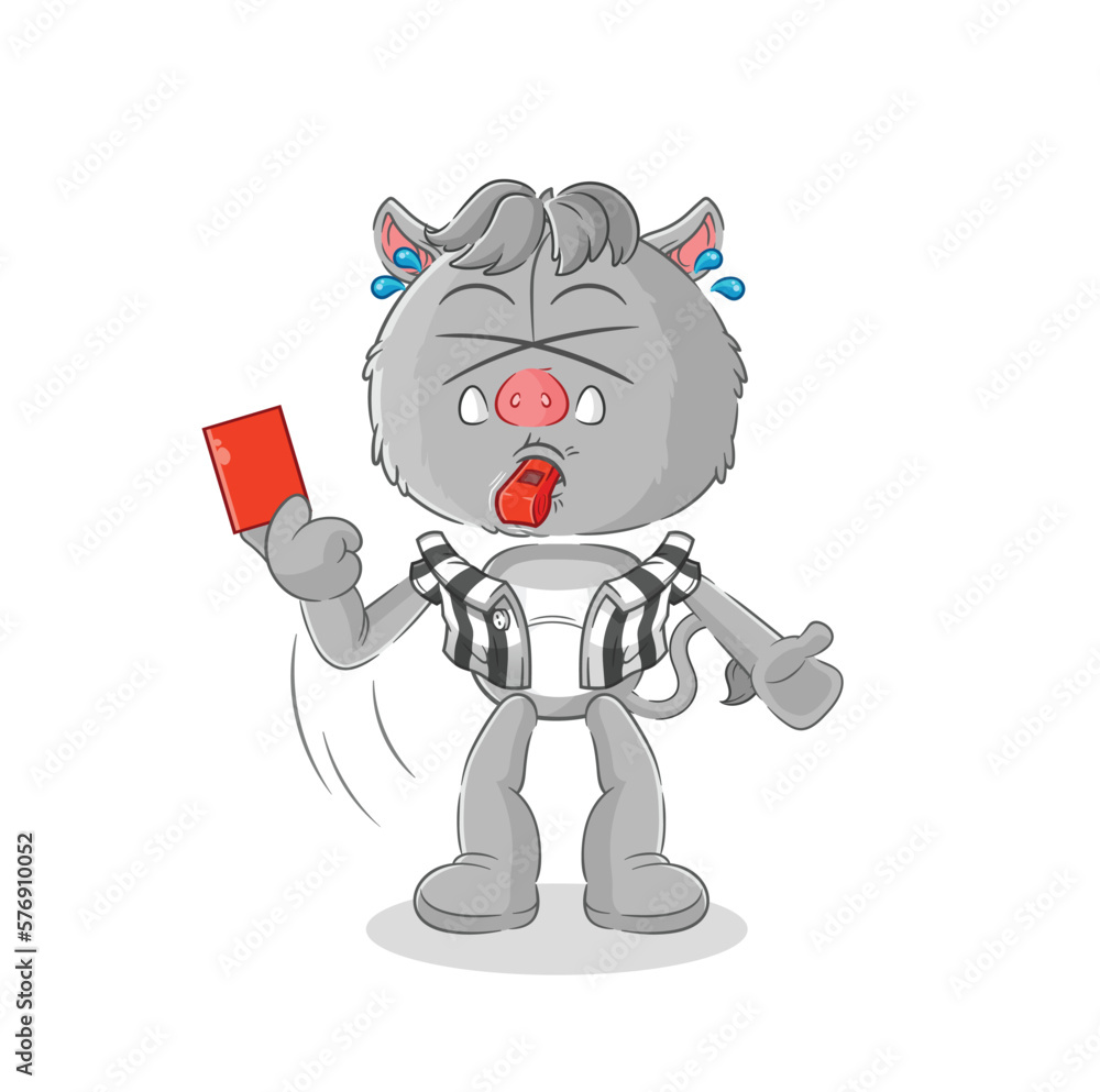 Canvas Prints wild boar referee with red card illustration. character vector