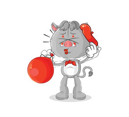 wild boar pantomime blowing balloon. cartoon mascot vector