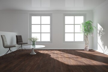 Fototapeta premium modern room with armchair,table and plants interior design. 3D illustration