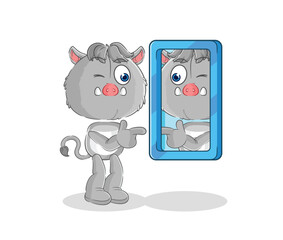 wild boar looking into mirror cartoon. cartoon mascot vector