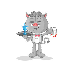 Naklejka premium wild boar waiter cartoon. cartoon mascot vector