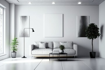 Fototapeta na wymiar Wallpaper of a simple, minimalistic living room,. Generative AI