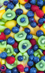 Kiwi-Scheiben, Beeren und andere bunte Früchte. Lecker und gesund!