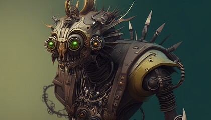 half steampunk monster character digital art illustration