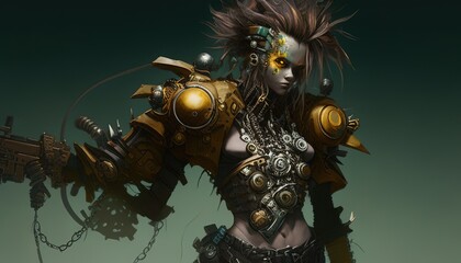 Fototapeta premium half steampunk monster character digital art illustration