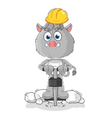 Naklejka premium wild boar drill the ground cartoon character vector