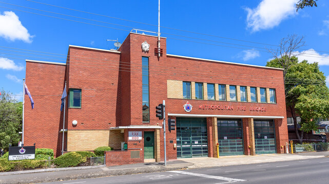 Brunswick, Victoria, Australia, February 18th, 2023: The red brick Metropolitan Fire Brigade station #4 stands ready to deliver fire and rescue services to Melbourne's inner-north