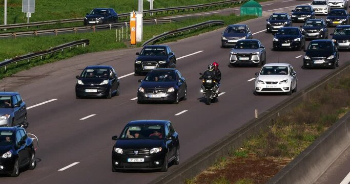 Traffic Jam on Highway A4 near Paris, Car Traffic, France, Slow Motion 4K