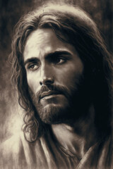 Jesus Christ in Black and White Drawing