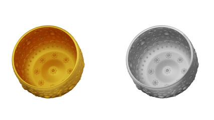 set of element of gold and silver bowl thai culture from image traced 3d. songkran festival thailand travel.
