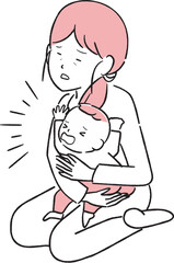 手描き1color  　泣きわめく赤ちゃんとお疲れママ