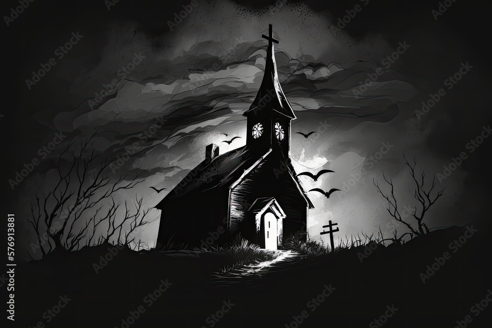 Wall mural sad and foreboding dark realistic landscape, in the style of an old photograph. paranormal activity 