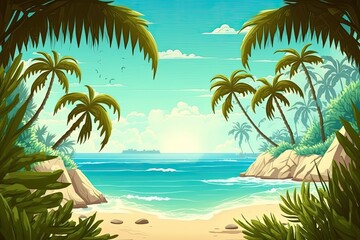 Covering a posh beach with palm fronds. Generative AI
