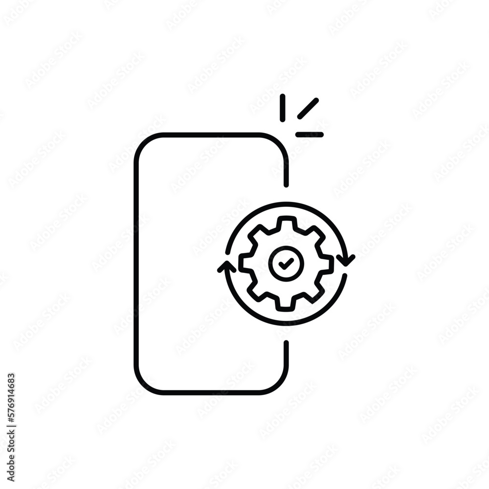 Poster software update with black thin line smartphone. lineart trend modern execution logotype graphic str