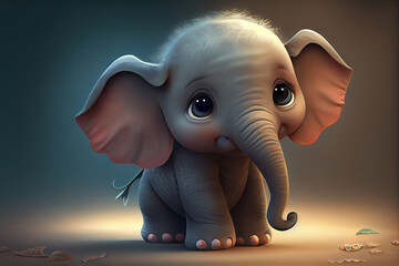 a cute adorable baby Elephant  generative ai rendered in the style of children-friendly cartoon animation fantasy style