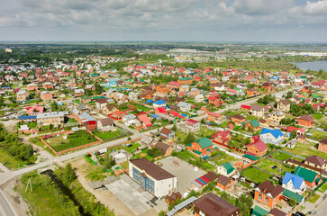 Aerial view of houses on housing estates. Tyumen