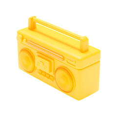 yellow antique cassette player left view. Designed in minimal concept. Transparent background. 3D PNG Render.