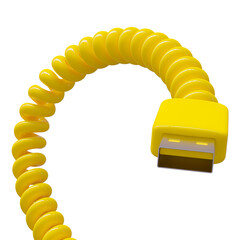 Computer Data Connecting Cable or USB Yellow color. Designed in minimal concept. Transparent background. 3D PNG Render.