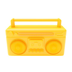 yellow antique cassette player front view. Designed in minimal concept.  Transparent background. 3D PNG Render.