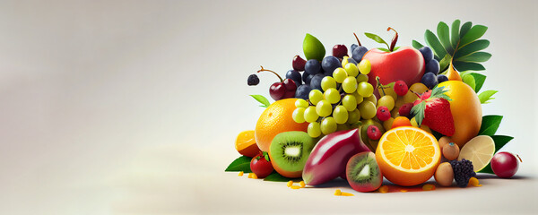Fototapeta na wymiar Colorful Assorted Mixed Fruits on Isolated White Background AI Generative
