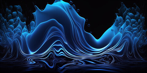 Blue abstract liquid wave background, flowing liquid, Generative AI 