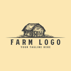Naklejka premium Farm logo with barn icon illustration in vintage hand drawn style