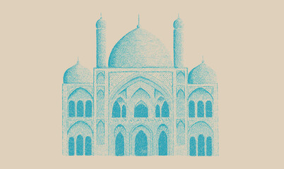 Mosque drawing with colored pencils. Colors can be changed as desired
