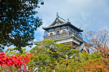 Hiroshima Castle in Hiroshima Prefecture, Japan. The castle was rebuilt in 1958.
