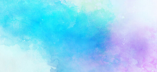 コピースペースのある夏をイメージした水色と紫色の水彩背景　背景イラスト　テクスチャ素材	