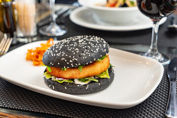vegan burger in the restaurant.