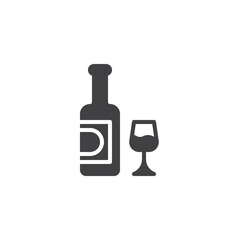 Bottle wine and glass vector icon