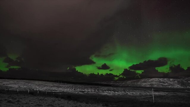 Time lapse of the aurora borealis (the northern lights) on a snowy night. Filmed in the village of Back on the Isle of Lewis, part of the Outer Hebrides of Scotland.
