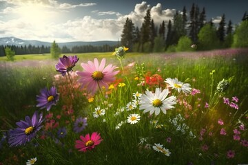 Obraz premium colorful flower meadow created using AI Generative Technology