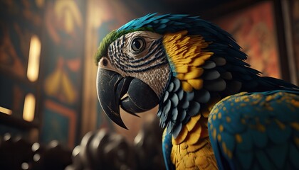 Beautiful blue and yellow macaw, Generative ai