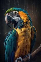 Beautiful blue and yellow macaw, Generative ai