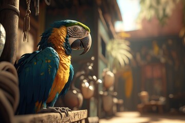 Beautiful blue and yellow macaw, Generative ai